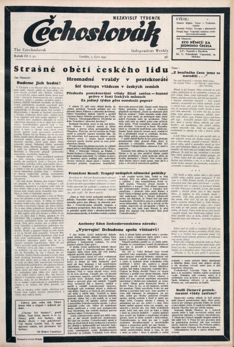 On October 3, 1941, the Czechoslovak press in Britain published the first news about the bloody terror unleashed by Reinhard Heydrich in the occupied.JPG