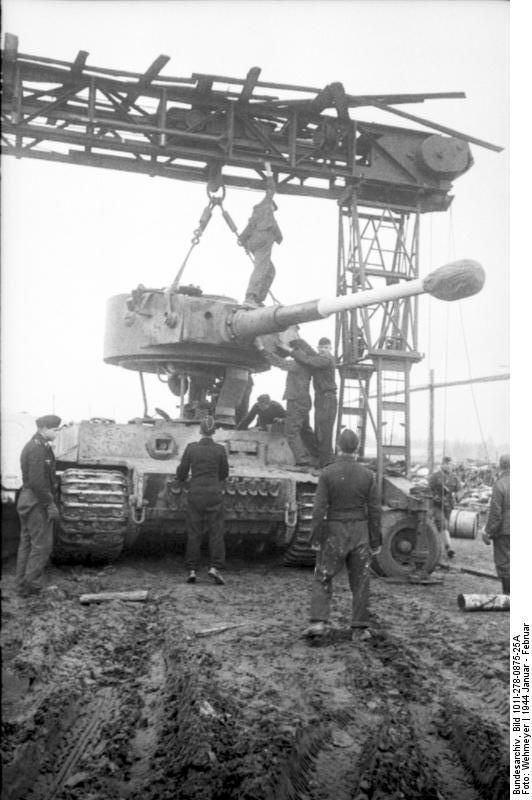 Repairing a Tiger I heavy tank in a field workshop, Russia, Jan-Feb 1944..jpg